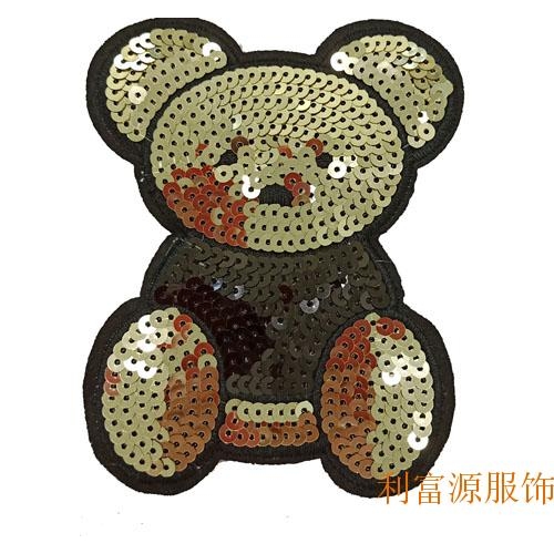 广东刺绣厂家直销服装珠片亮片绣花章仔圆形卡通翻片珠片绣布贴